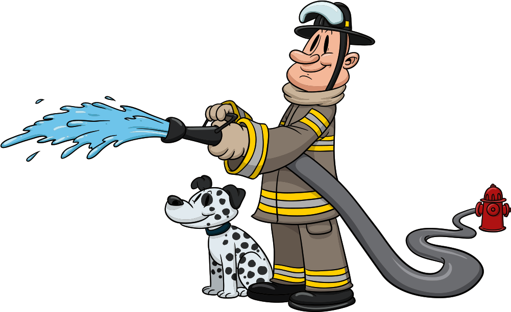 Dog Cartoon Dalmatians And Firefighters - Cartoon Firefighter Clipart (1000x1000), Png Download
