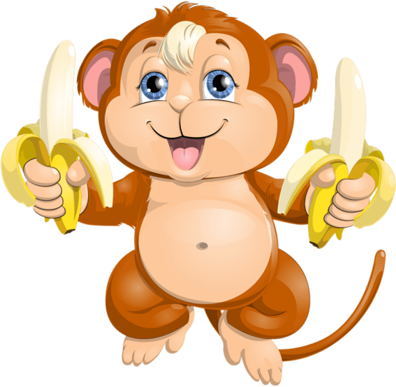 Black And White Cute With Bananas Png Picture Detcke - Cute Monkey Cartoon Png Clipart (600x583), Png Download