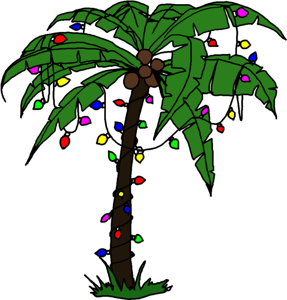 Palm Tree With Christmas Lights Art Clipart (962x1060), Png Download