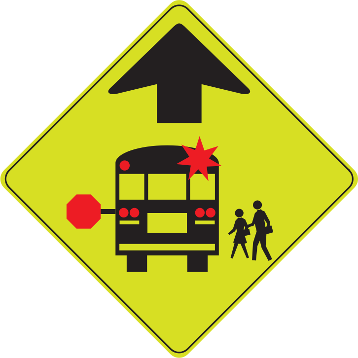 Medium Image - School Bus Stop Ahead Sign Clipart (726x726), Png Download