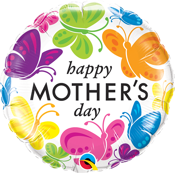 18″ Round Foil Mother's Day Vivid Butterflies - Happy Mothers Day Round Clipart (600x593), Png Download