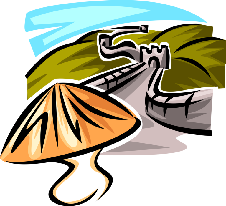 Vector Illustration Of Great Wall Of China Fortification Clipart (767x700), Png Download