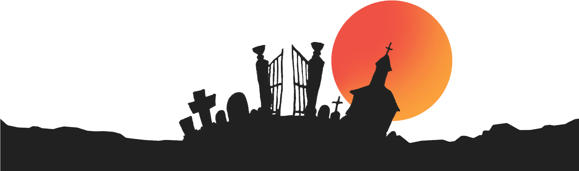 Cemetery Vector Graveyard Silhouette - Silhouette Clipart (1920x722), Png Download