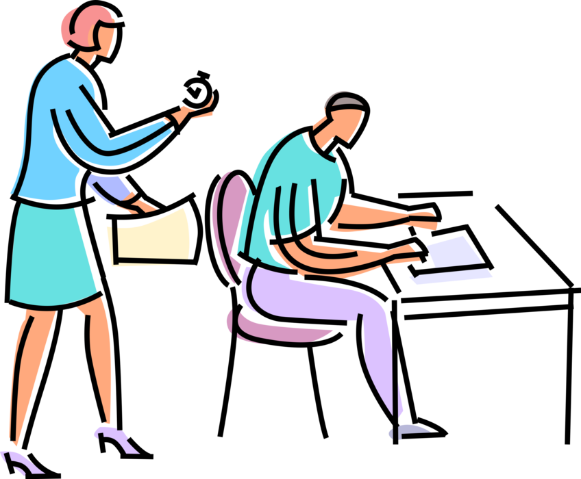 Vector Illustration Of Teacher With Stopwatch Begins - School Clipart (848x700), Png Download