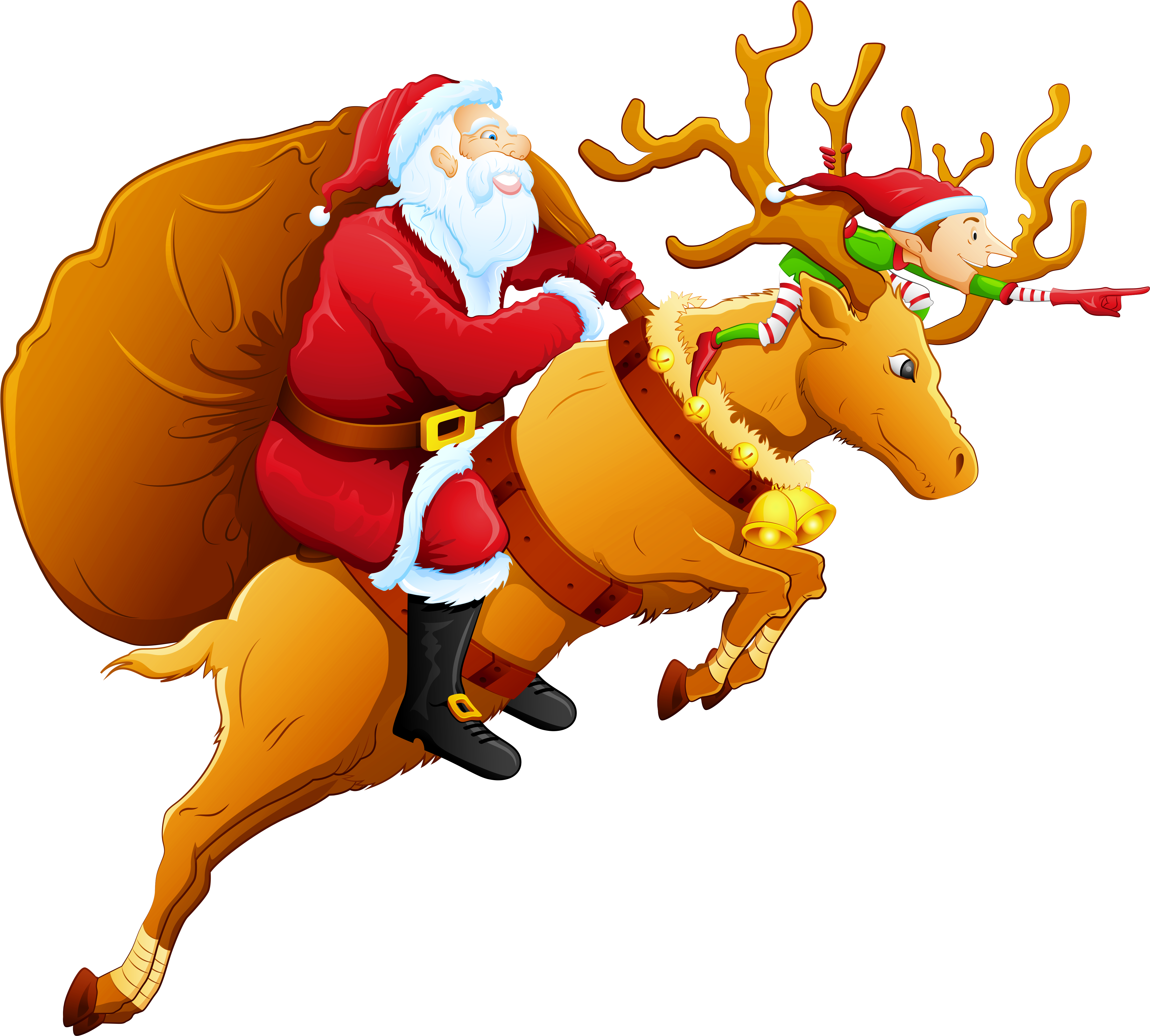 Christmas Png Santa Santa And Reindeer Clip Art Clipart - Santa And Reindeer Png Transparent Png (4748x4408), Png Download
