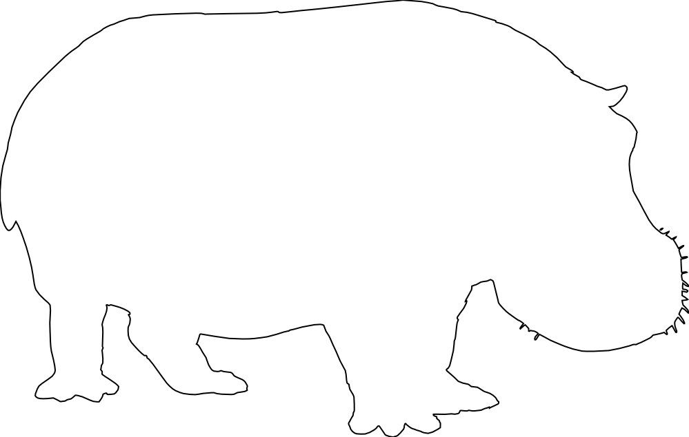 Hippo Silhouette Black White Line Art 999px 44 - Hippo Silhouette Black And White Clipart - Png Download (999x635), Png Download