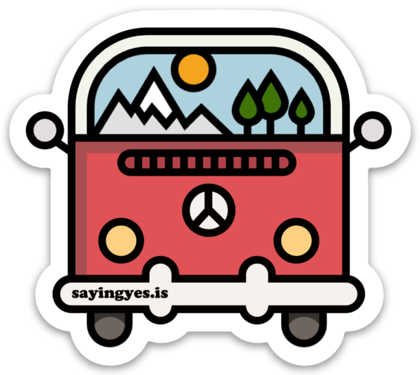 Mountains Vw Bus Sticker Clipart (596x533), Png Download