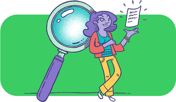 A Woman With A Magnifying Glass To Indicate Search - Cartoon Clipart (800x435), Png Download