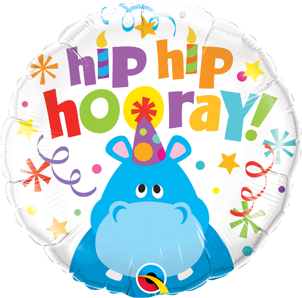 Hip Hip Hooray Hippo Balloon - 'hip Hip Hooray' Hippo Foil Balloon Clipart (600x592), Png Download