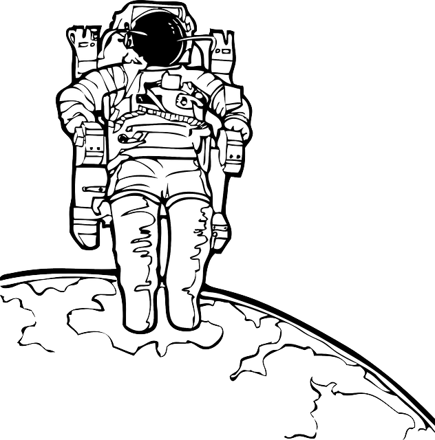 Image Transparent Stock Science Outline Moon Astronaut - Astronaut Black And White Clipart (632x640), Png Download