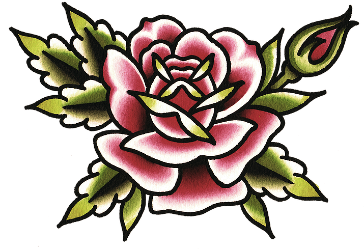 Los Angeles Clipart Rose - Transparent Background Rose Tattoo Png (715x501), Png Download