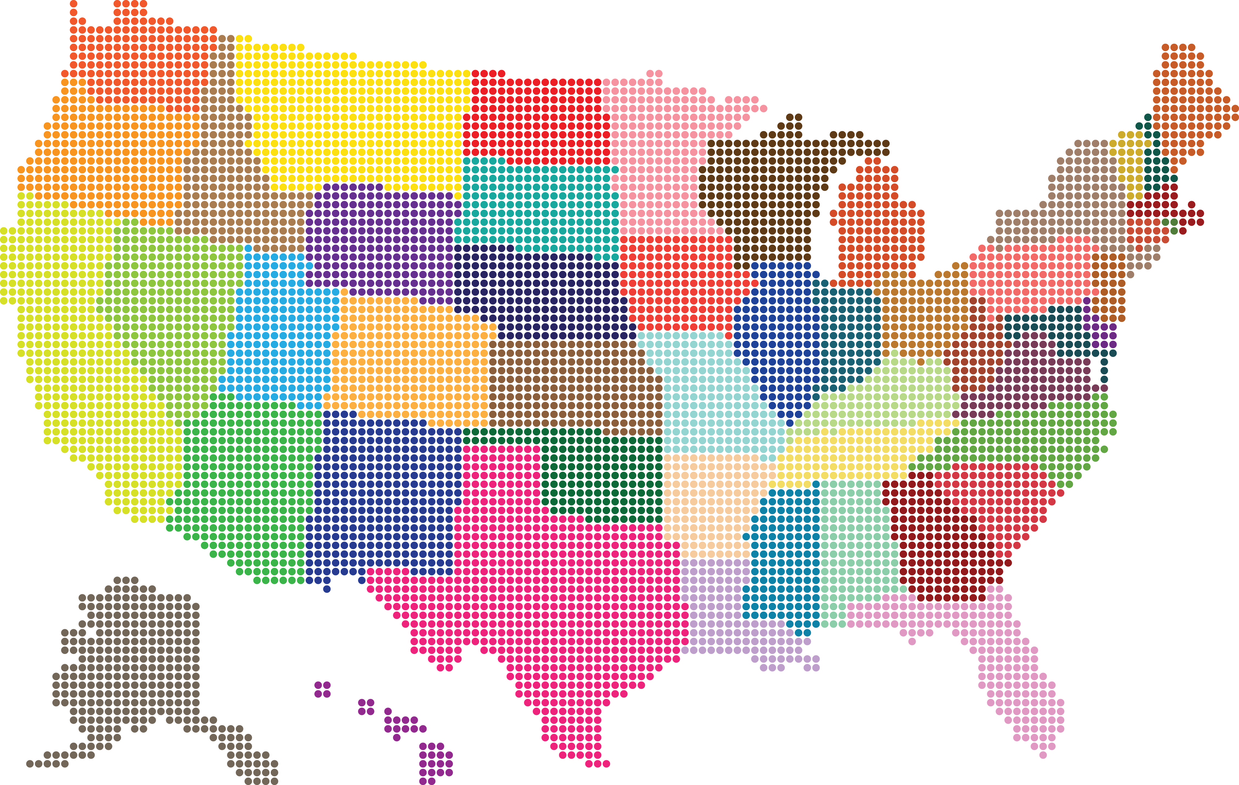 Free Clipart Of A Colorful American Map - Most Popular Color By State - Png Download (4000x2534), Png Download