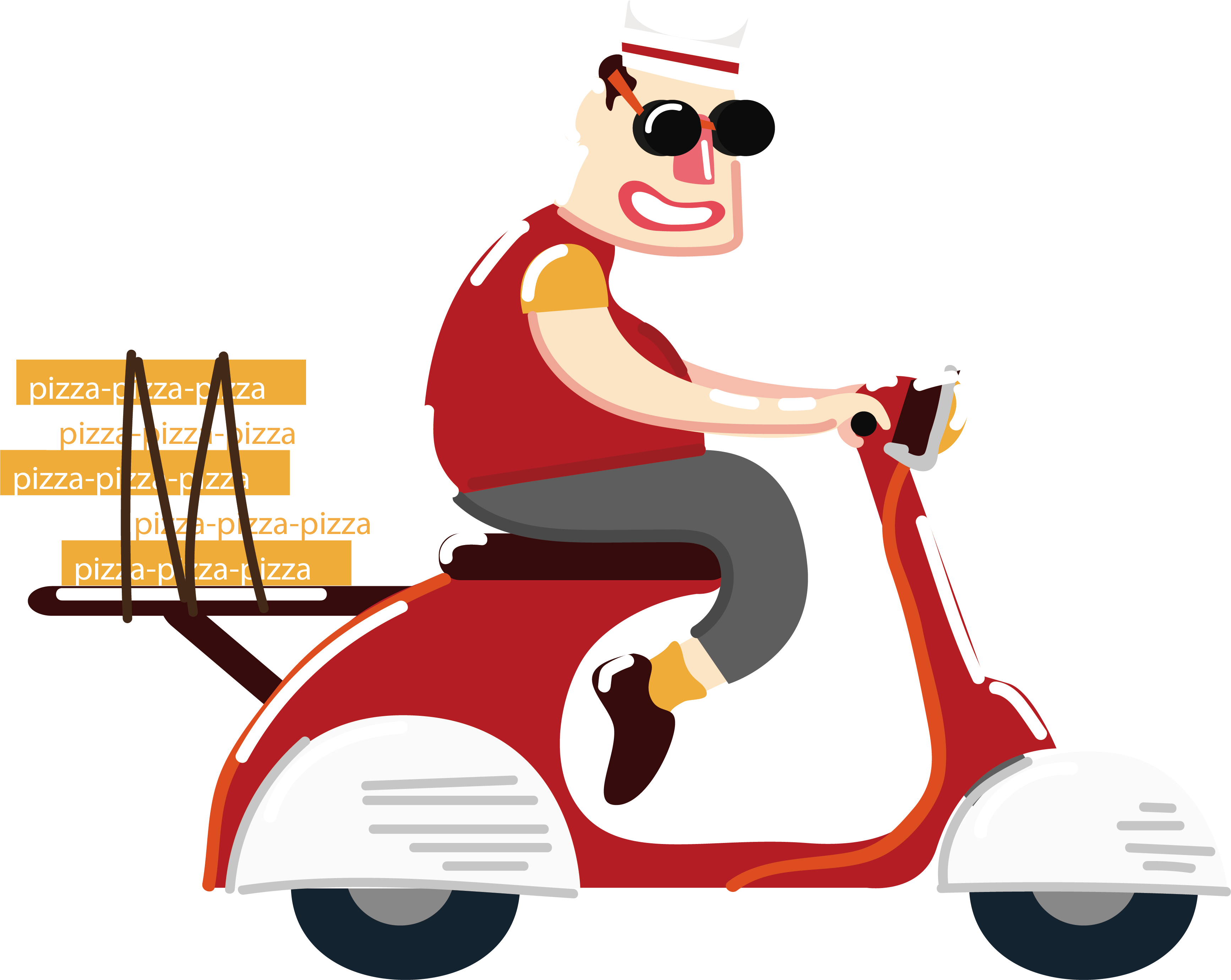 Pizza Fast Food Motorcycle Ride A To - Cartoon Moped Pizza Png Clipart (3467x2760), Png Download