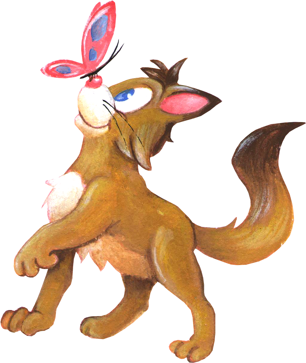 The Cat And The Butterfly - Cartoon Clipart (1258x1393), Png Download