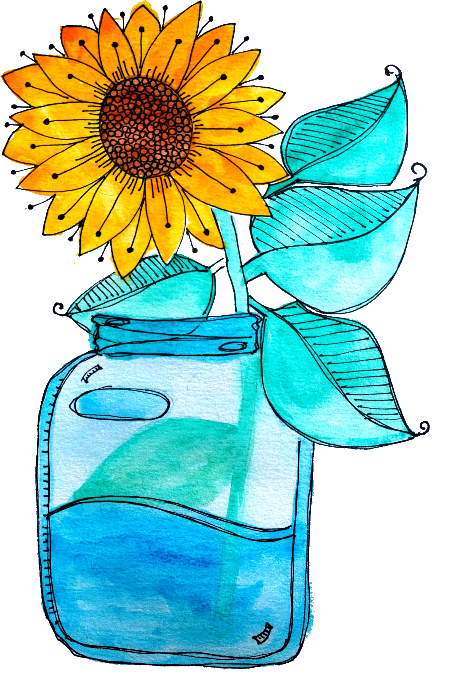 Pin By Wyldeheart Studio On Zen Watercolour Doodle - Sunflower Clipart (1607x2270), Png Download