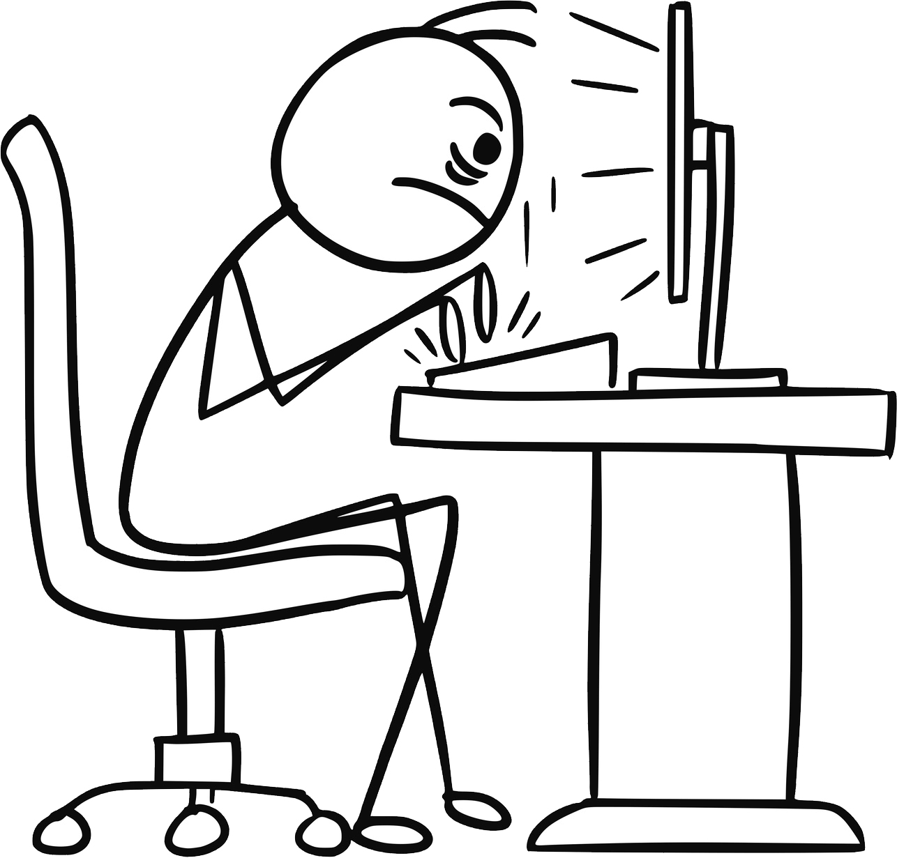 Trading Desk Fail - Cartoon On A Computer Clipart (1286x1231), Png Download