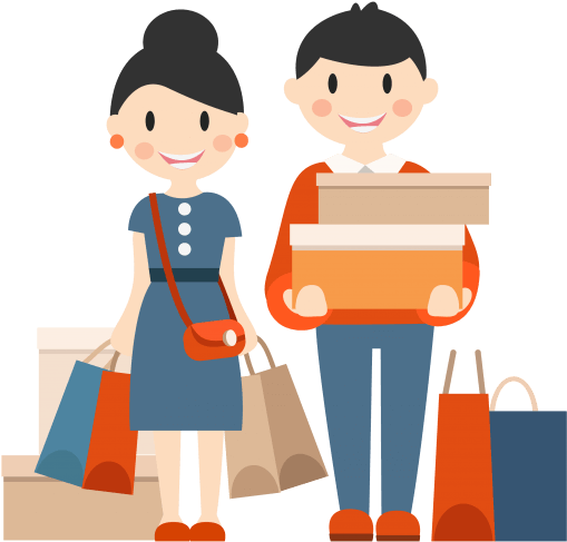 Marketing Clipart Customer Target - Shopping Men And Women Cartoon