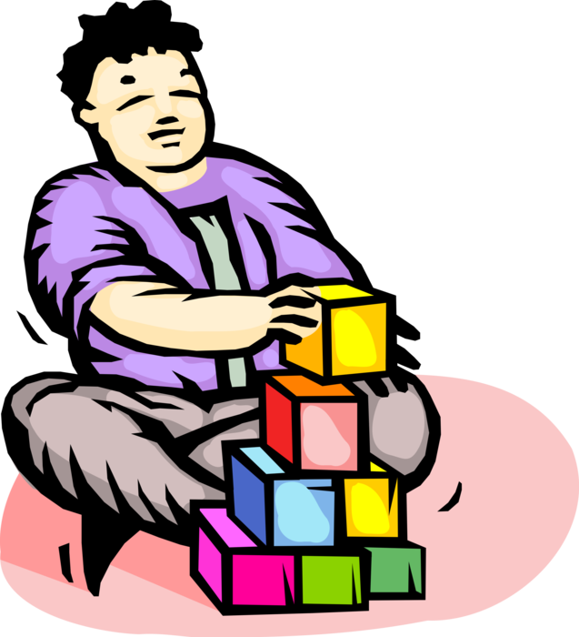 Vector Illustration Of Child Plays With Building Blocks - Illustration Clipart (637x700), Png Download