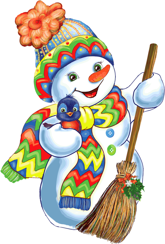 Bonhommes Neige Balai Bonnet Echarpe Colores - Dibujos Navideños A Color Png Clipart (548x800), Png Download
