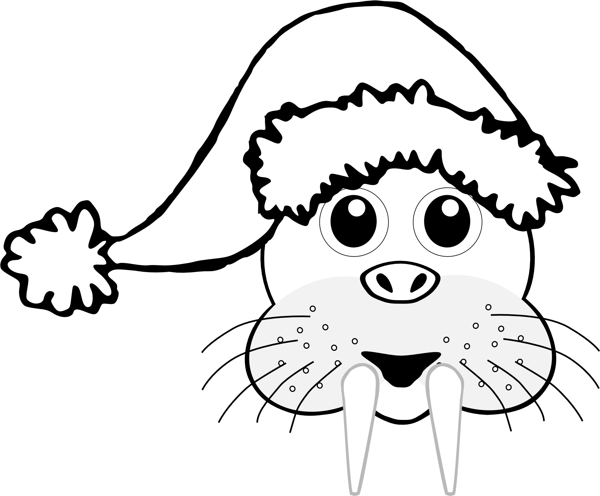 Palomaironique Walrus Head Cartoon Brown With Santa - Свинья Раскраски Новый Год Clipart (999x847), Png Download