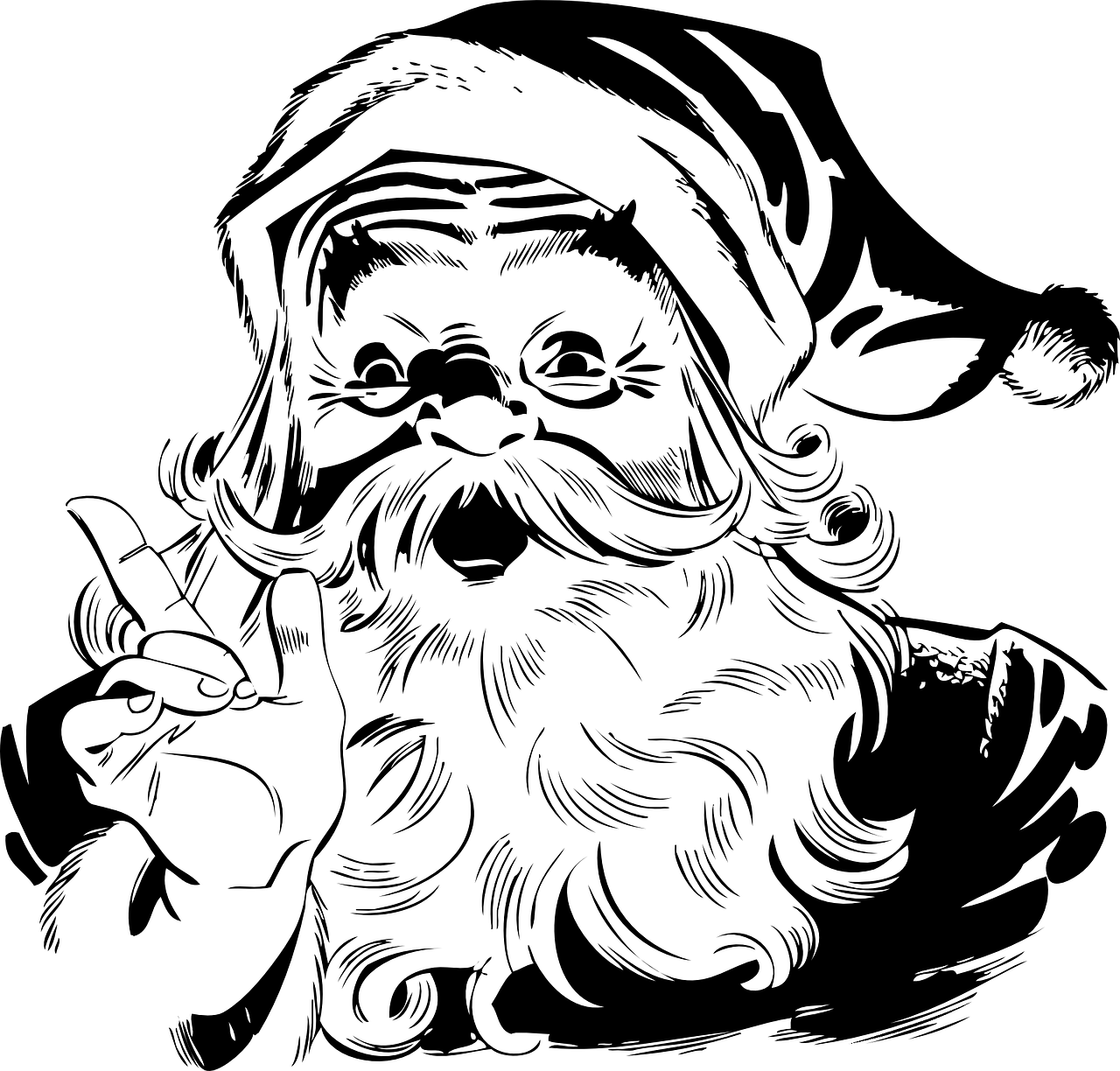 Que - Santa Claus Black And White Clipart (600x574), Png Download