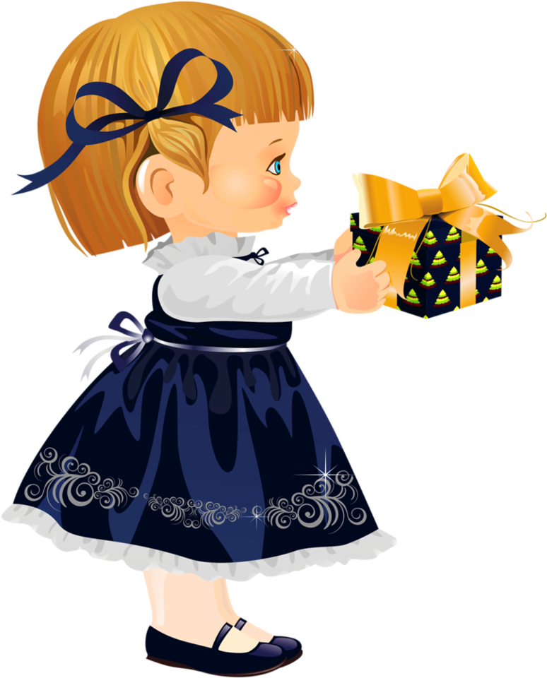 Christmas Little Girl With Gift Disney Clipart, Cute - Cartoon - Png Download (777x980), Png Download