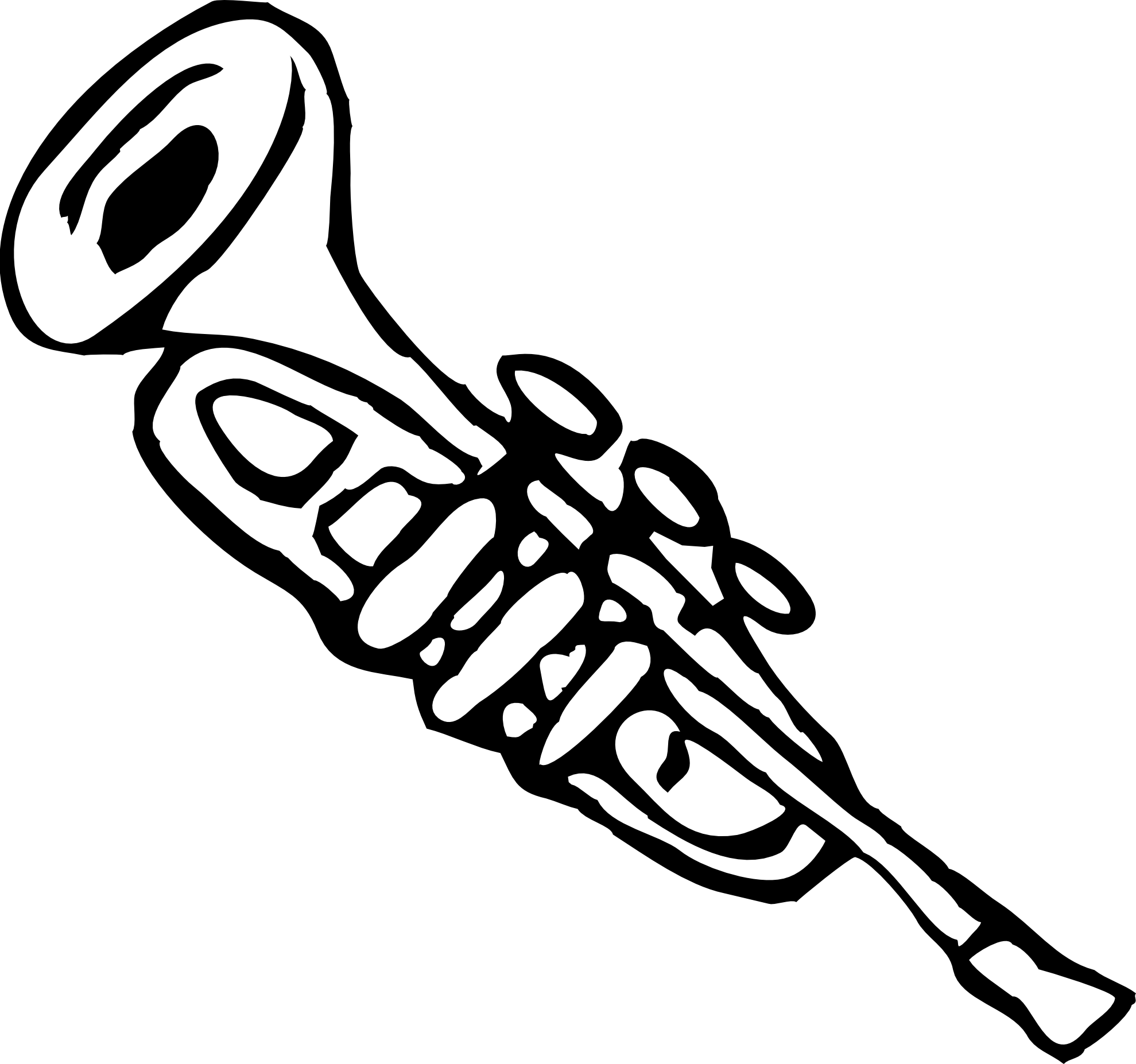 Trumpet Clip Art Trumpet 3 Black White Line Art Christmas - Music Tools Clip Art - Png Download (1969x1845), Png Download