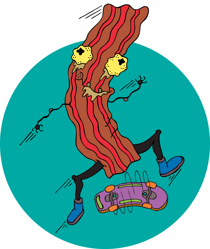Skatin' Bacon - Illustration Clipart (720x852), Png Download
