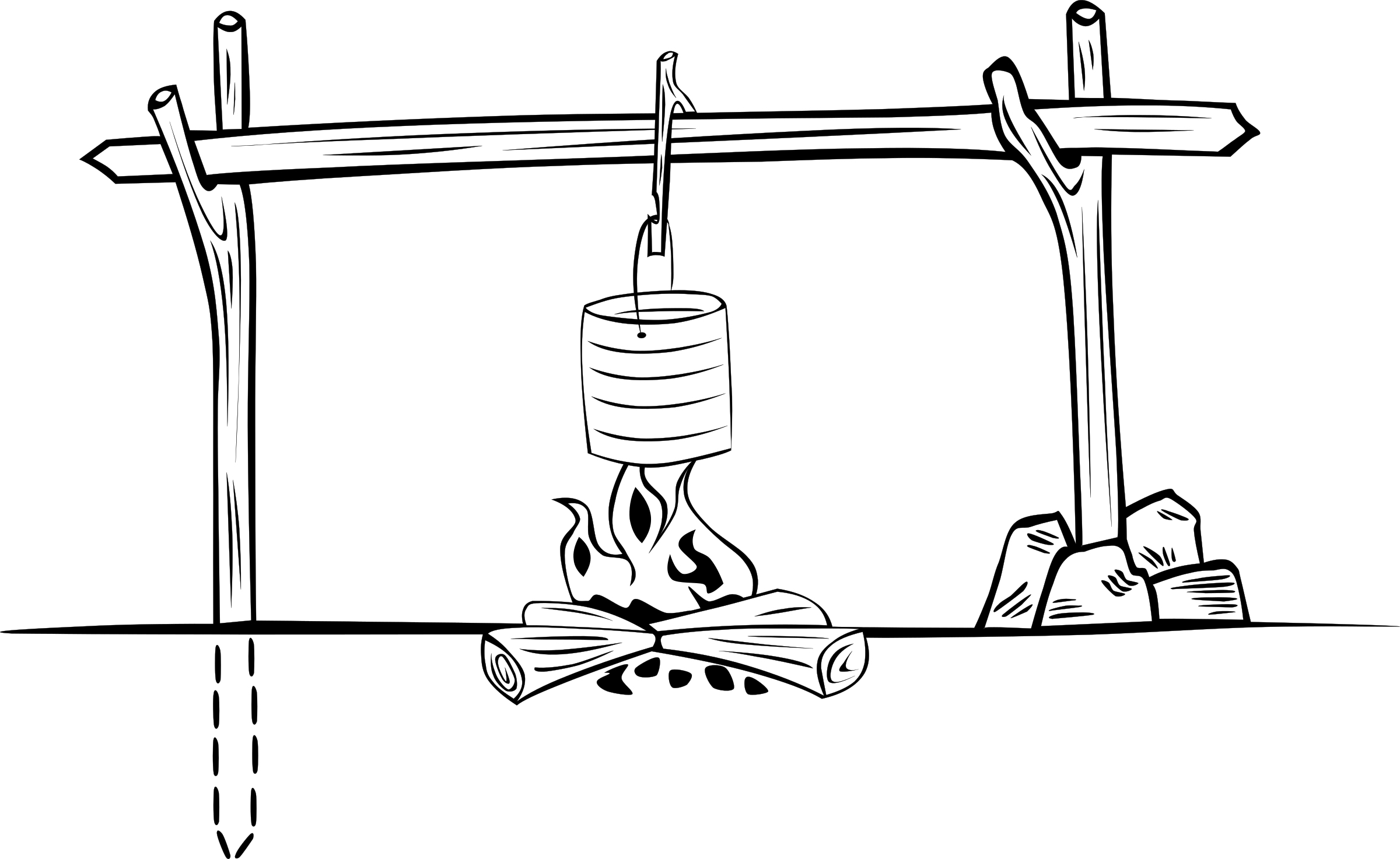 Big Image - Camp Fire Cooking Clipart Black And White - Png Download (2400x1473), Png Download