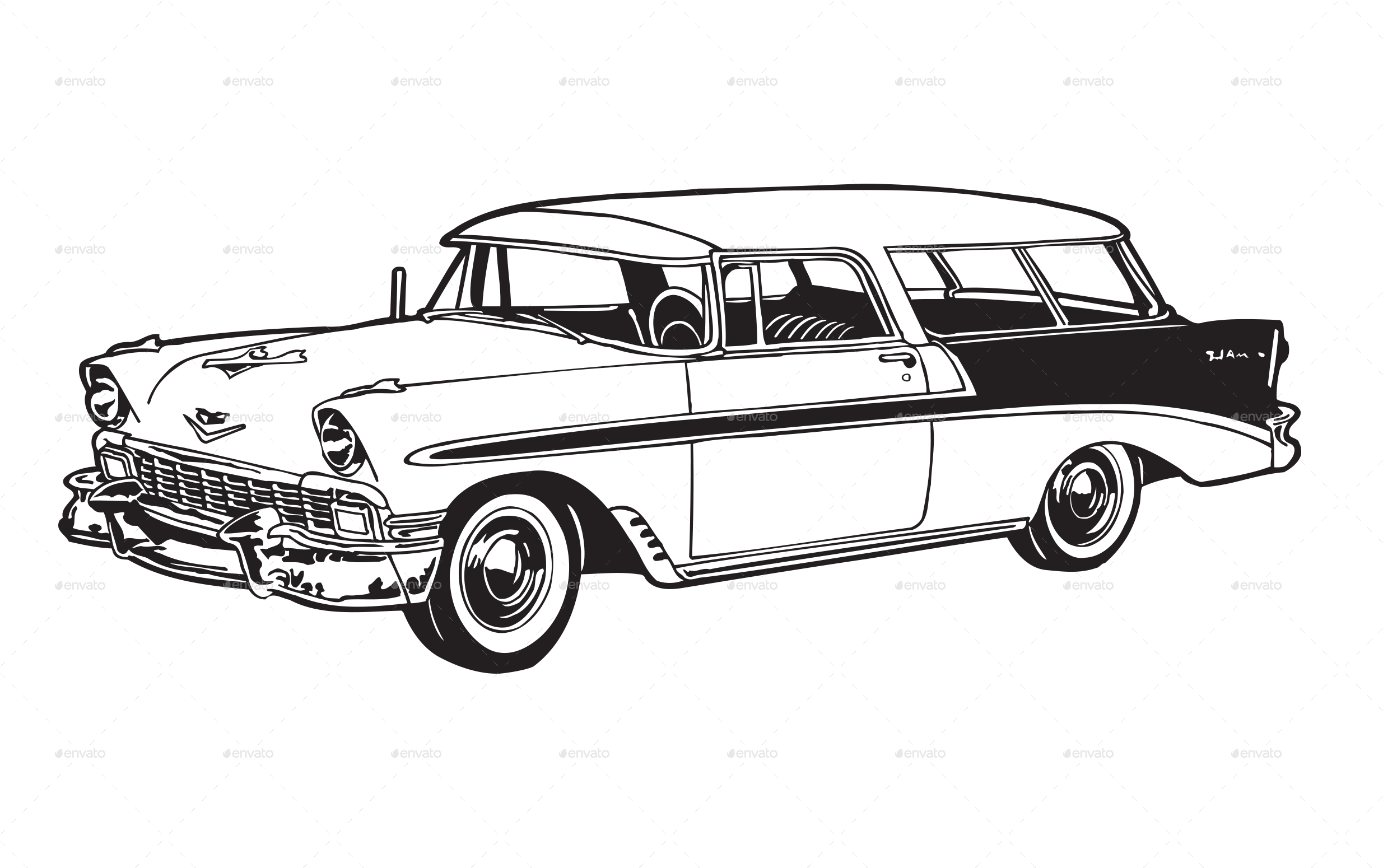 Clipart Library Automotive Drawing Graffiti - Chevrolet Nomad Car Auto Wall Decal Stickers Murals - Png Download (2480x1556), Png Download