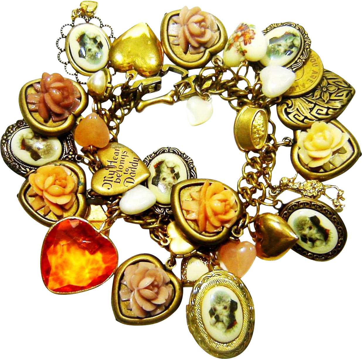Vintage Poodle Dog Charm Bracelet Lockets Hearts Roses - Bracelet Clipart (1234x1234), Png Download