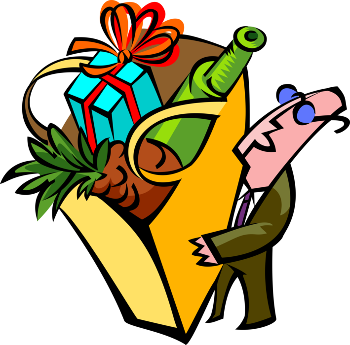 Vector Illustration Of Businessman With Groceries In Clipart (709x700), Png Download