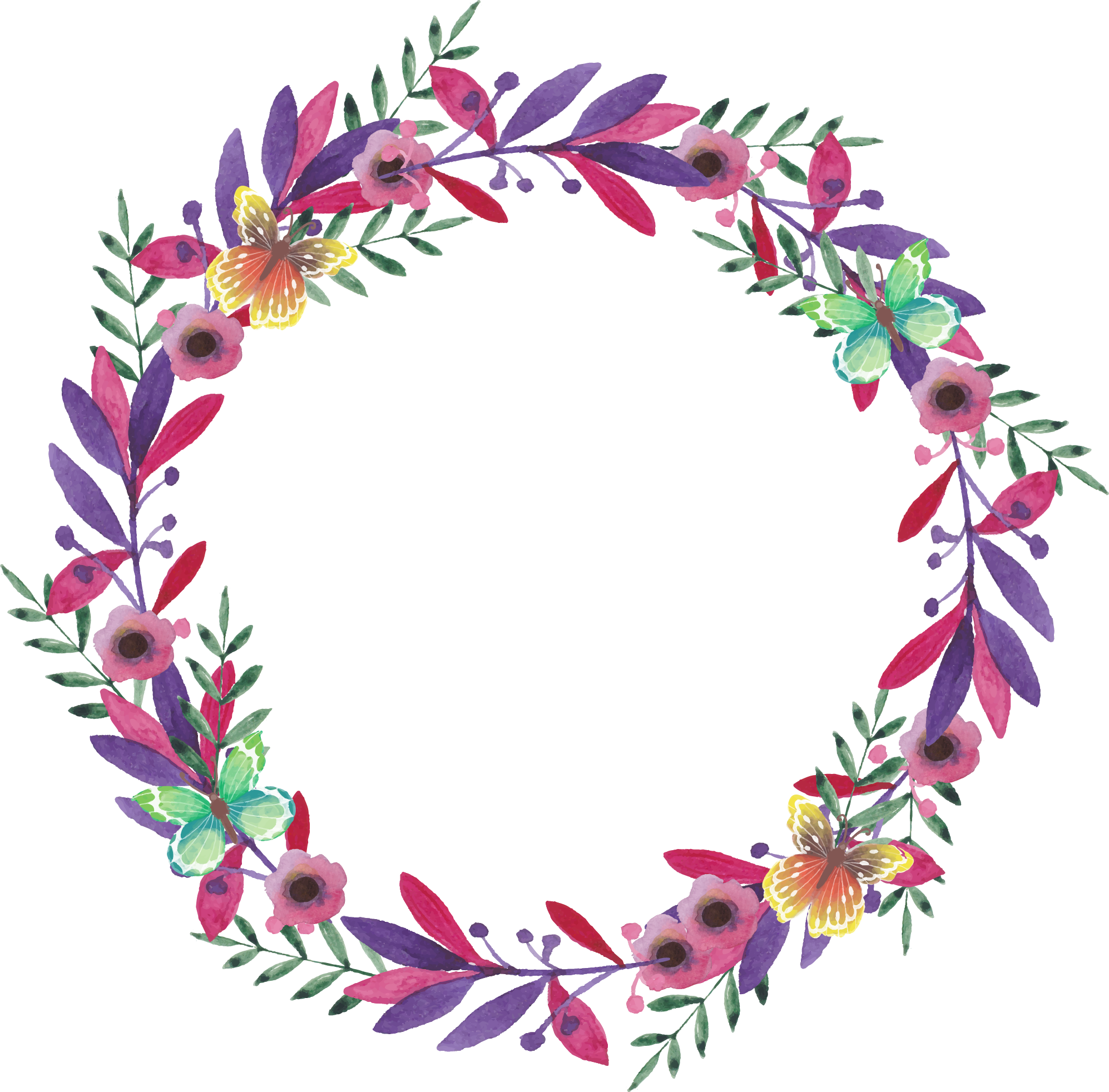 Flower Watercolor Painting Wreath Vector Painted Garlands - Wreath Clipart (1994x1964), Png Download