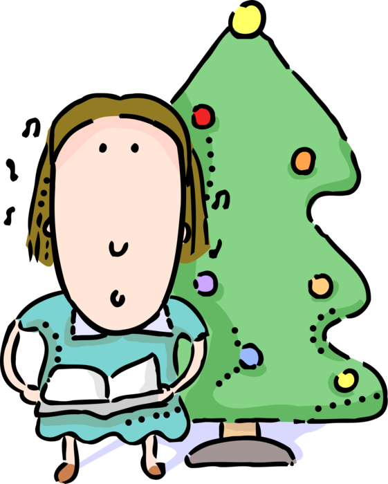 Vector Illustration Of Caroler Sings Carols At Evergreen Clipart (561x700), Png Download