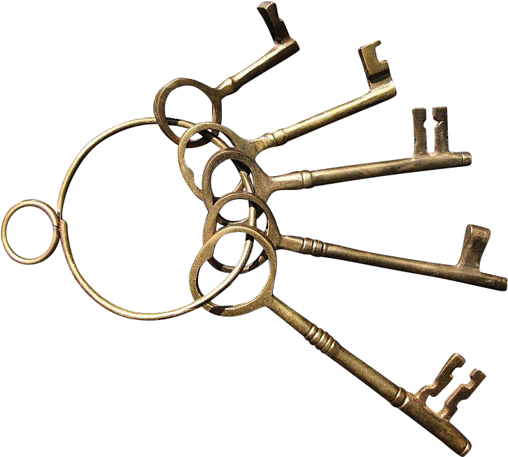 Set Of Five Brass Decorator Skeleton Keys On A Brass Ring Of Keys Png
