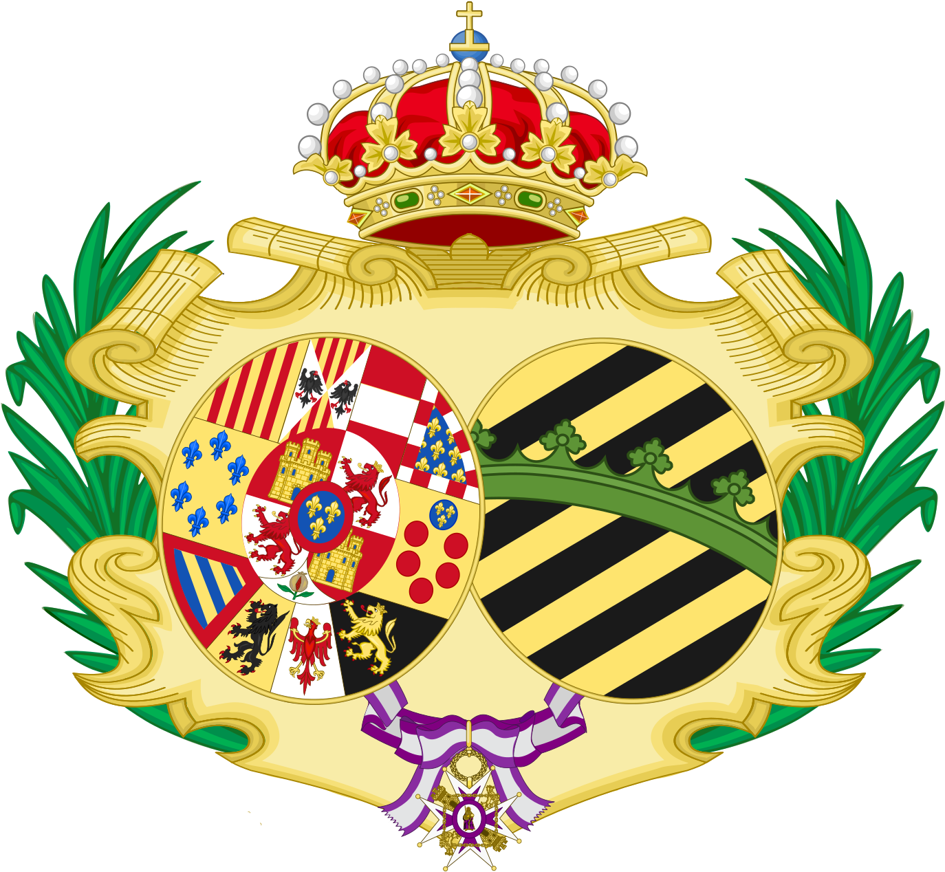 Coat Of Arms Of Maria Josepha Of Saxony, Queen Consort - Coat Of Arms Two Sicilies Clipart (1417x1317), Png Download