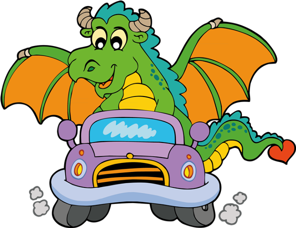 Funny Cartoon Dragon Clip Art Images Are On A Transparent - Dragon Driving A Car - Png Download (600x600), Png Download