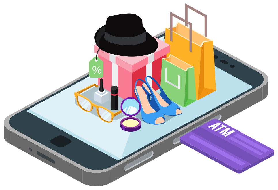 Media Explode Ecommerce Website Development - Mobile Shopping Graphic Clipart (965x661), Png Download