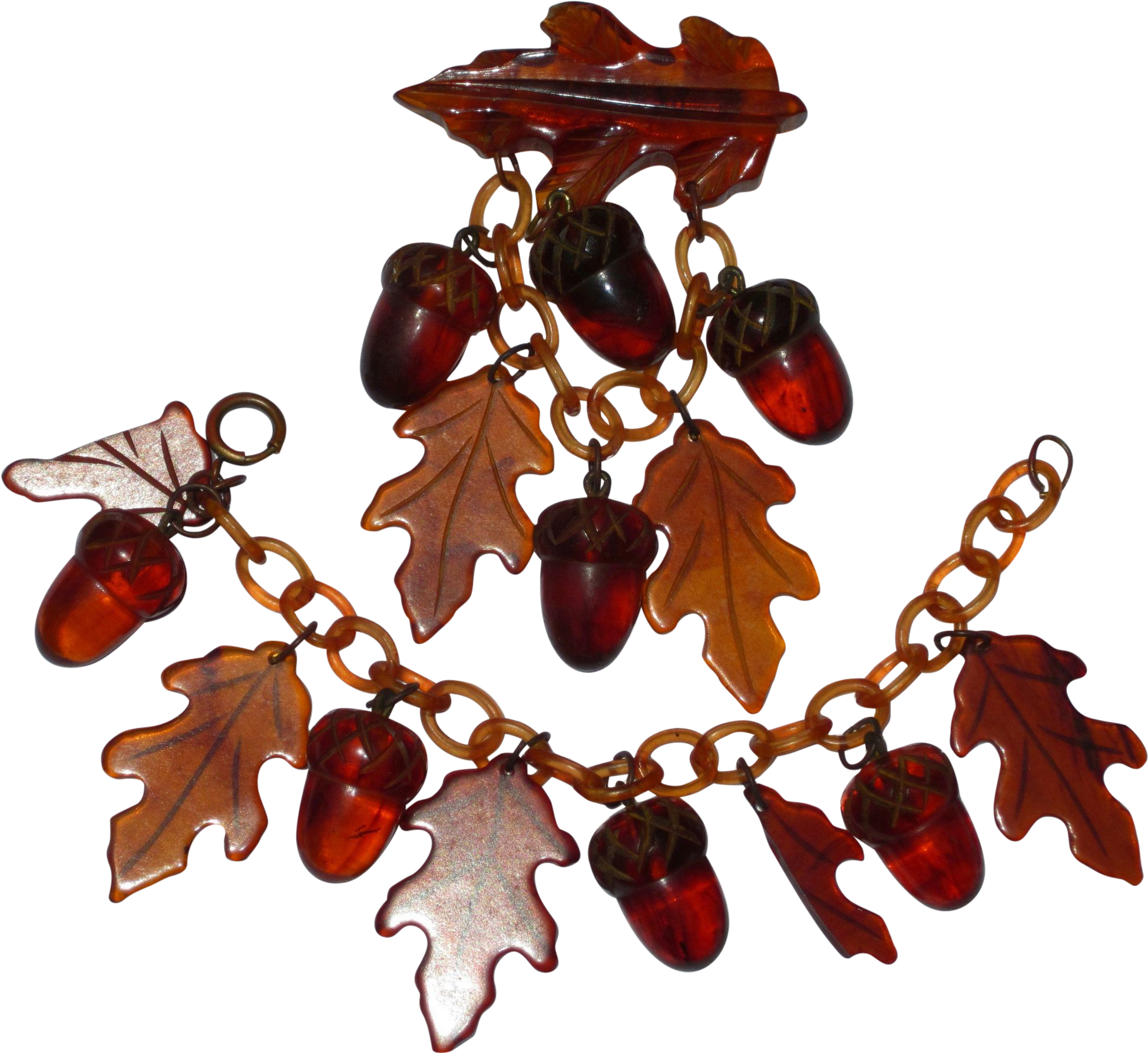 Vintage Root Beer Bakelite Carved Acorns & Oak Leaves - Oak Clipart (1948x1948), Png Download