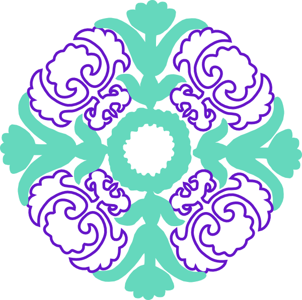 Damask Flourish Purple Mint Clip Art - Damask Teal And Purple - Png Download (600x597), Png Download