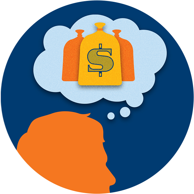 A Thought Bubble Filled With Bags Of Cash Floats Over - Thought Clipart (637x637), Png Download