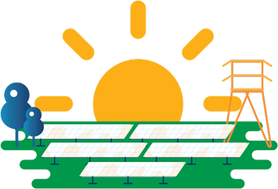 Illustration Of Sun Setting Behind Solar Panels And Clipart (960x672), Png Download