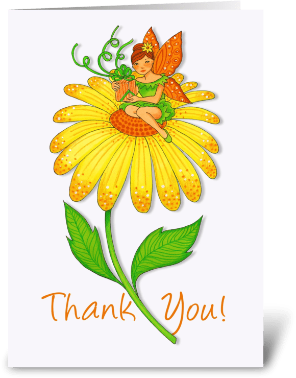 Yellow Flower With Fairy Thank You Greeting Card - Thank You Note Clipart (700x792), Png Download