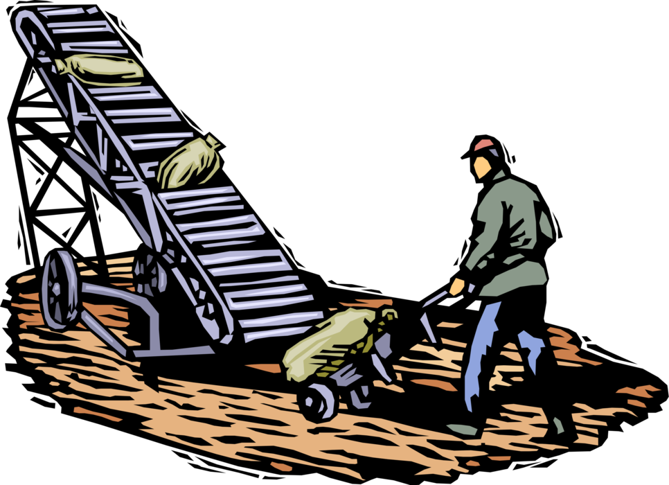 Vector Illustration Of Farm Worker With Wheelbarrow Clipart (966x700), Png Download