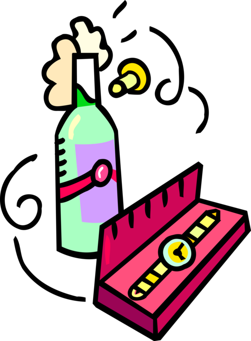 Vector Illustration Of Bottle Of Champagne With Retirement Clipart (515x700), Png Download