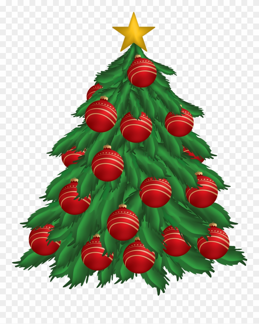 Christmas Tree With Red Christmas Ornaments Png Clipart - Merry Christmas Transparent Png