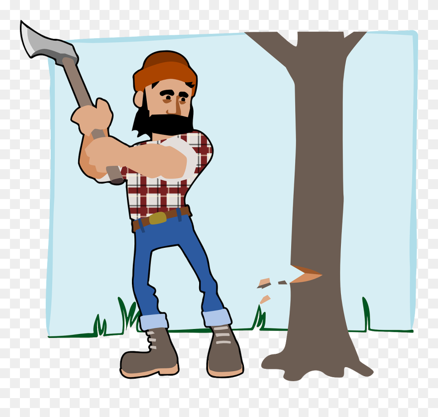Lumberjack Axe Wood Free Commercial Clipart - Man Cutting Tree Clipart - Png Download