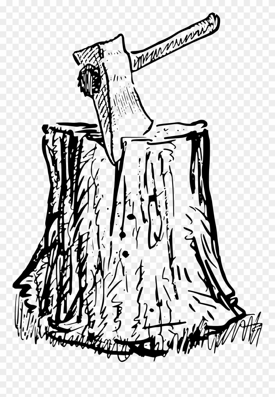 Clip Black And White Axe Clipart Black And White - Tree Stump With Axe Drawing - Png Download