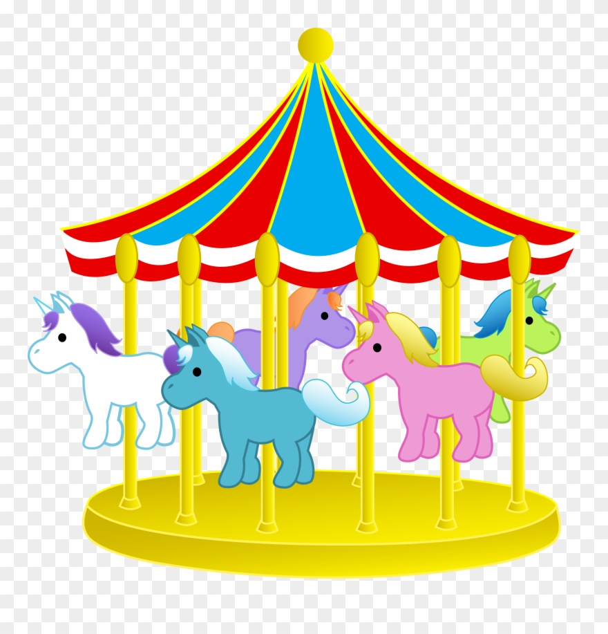 Free Clip Art Of A Colorful Carousel With Cute Ponies - Carnival Clip Art - Png Download