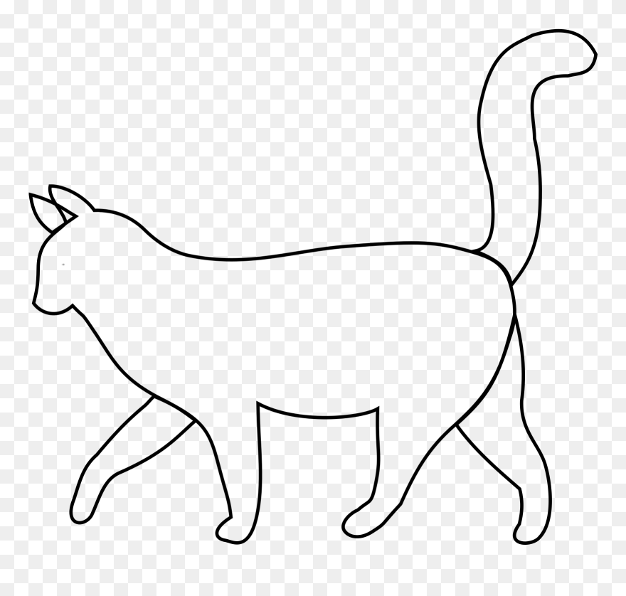 White Cat Outline Clip Art - Cartoon Cat Side View - Png Download